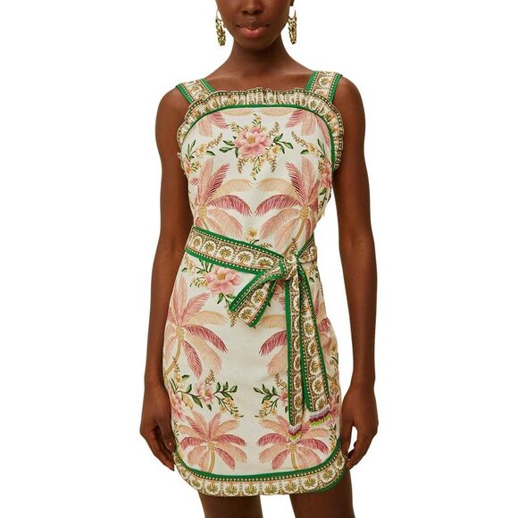 FARM Rio Dresses & Skirts - Farm Rio Womens  Linen-Blend Palm Dream Sleeveless Angled Mini Dress